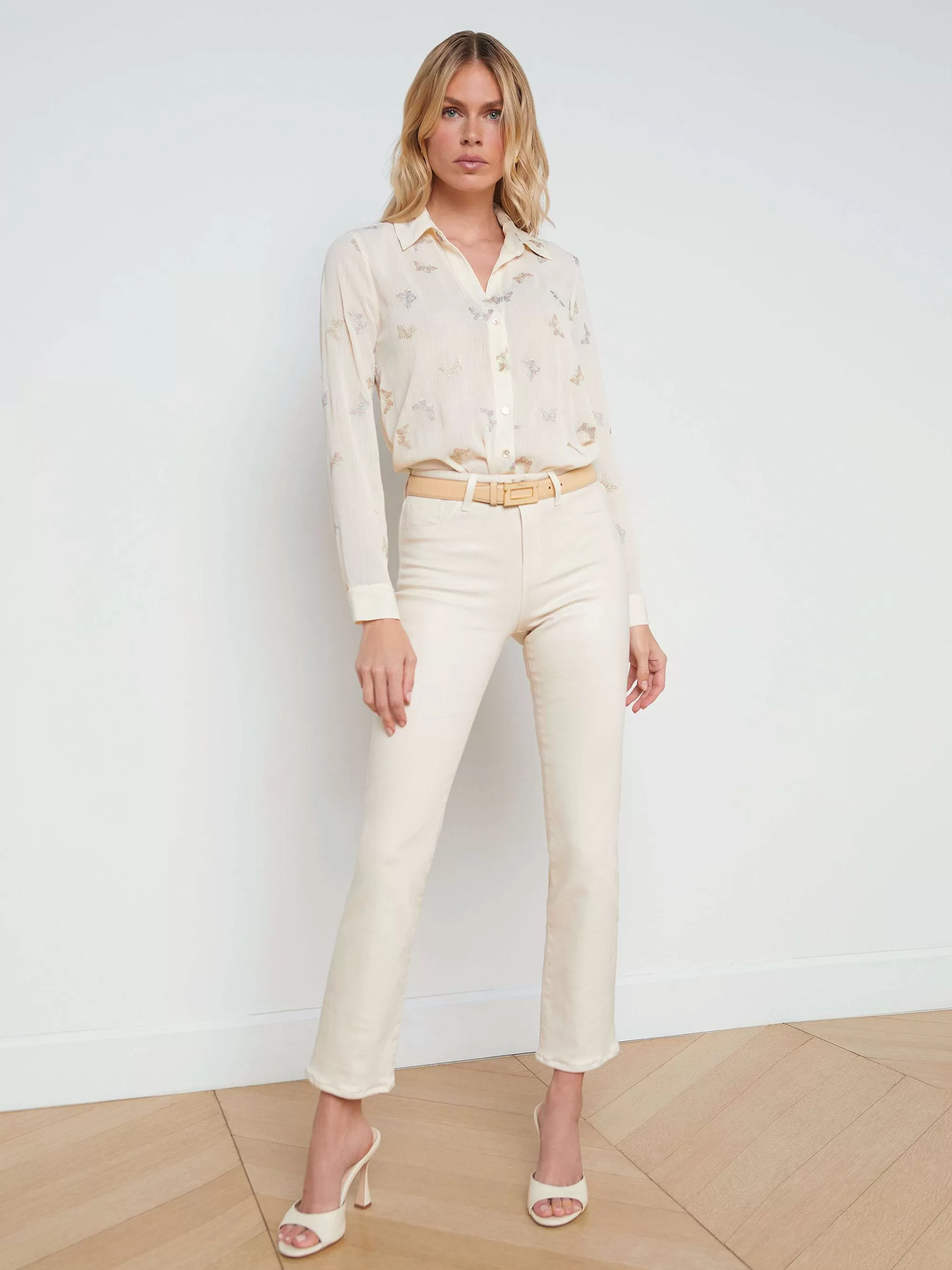 L'AGENCE Ginny Gecoate Jeans Met Rechte Pijpen En Rits Aan De Achterkant Franse Vanille Gecoat Cheap