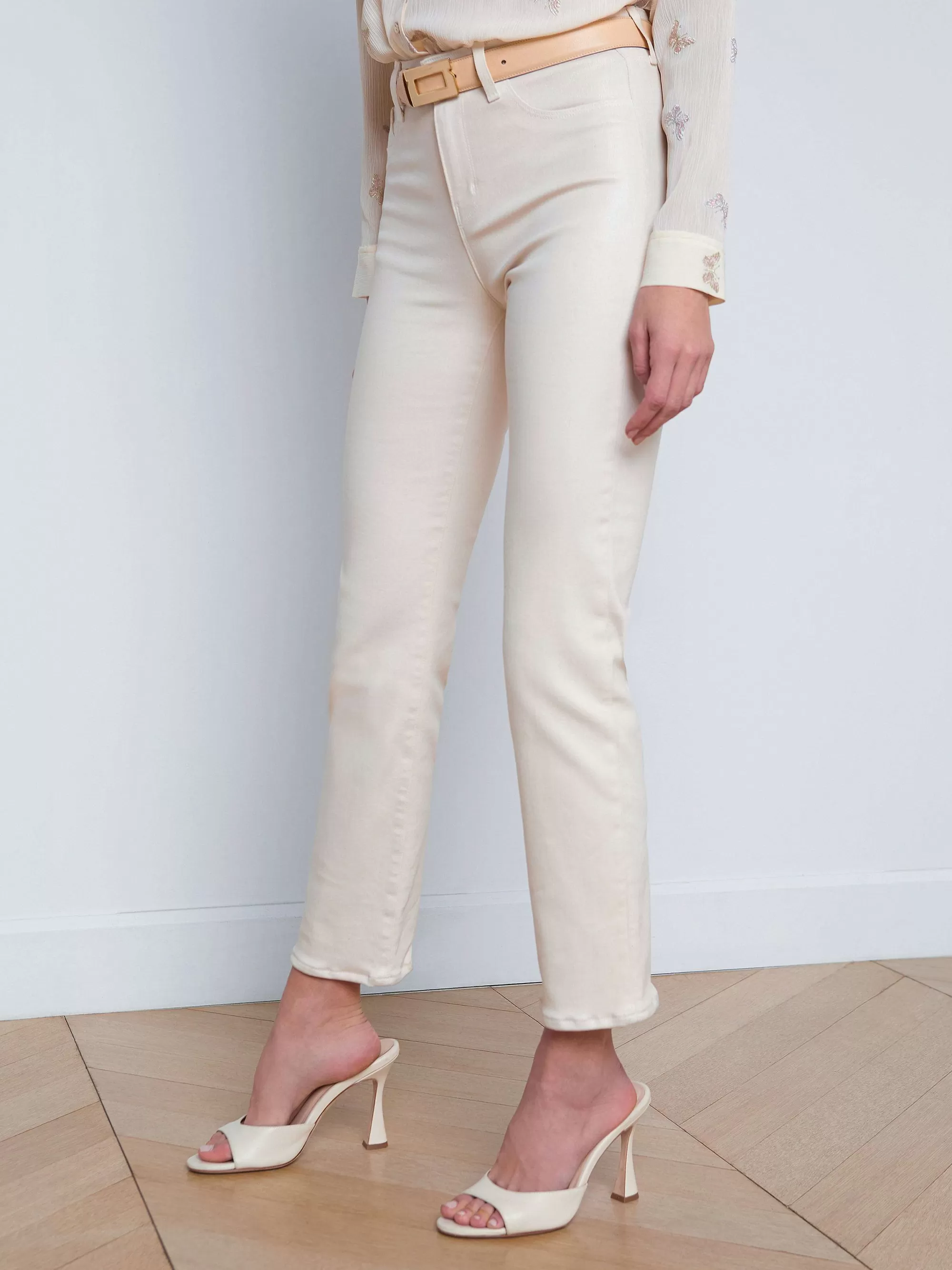 L'AGENCE Ginny Gecoate Jeans Met Rechte Pijpen En Rits Aan De Achterkant Franse Vanille Gecoat Cheap